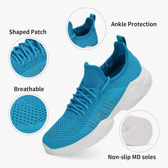 Blue and White Sneakers with Mesh Upper and Lace-Up Design NWOT - Picture 5 of 12